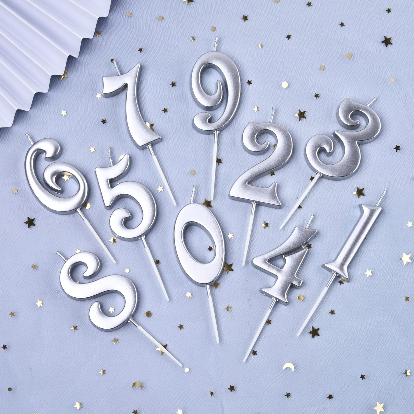 PHD CAKE Silver Number Birthday Candles - 10-Count 0-9 for Parties & Baby Showers