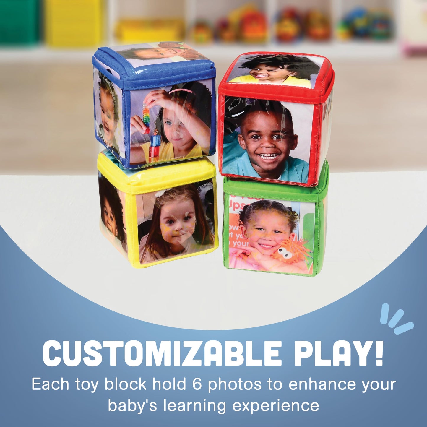 Constructive Playthings Customizable Stacking Block Toys With Clear Pockets For Ages 12 Months+, Toddler Soft Foam Building Blocks, Builds Fine Motor Skills, Multicolor