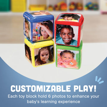 Constructive Playthings Customizable Stacking Block Toys With Clear Pockets For Ages 12 Months+, Toddler Soft Foam Building Blocks, Builds Fine Motor Skills, Multicolor