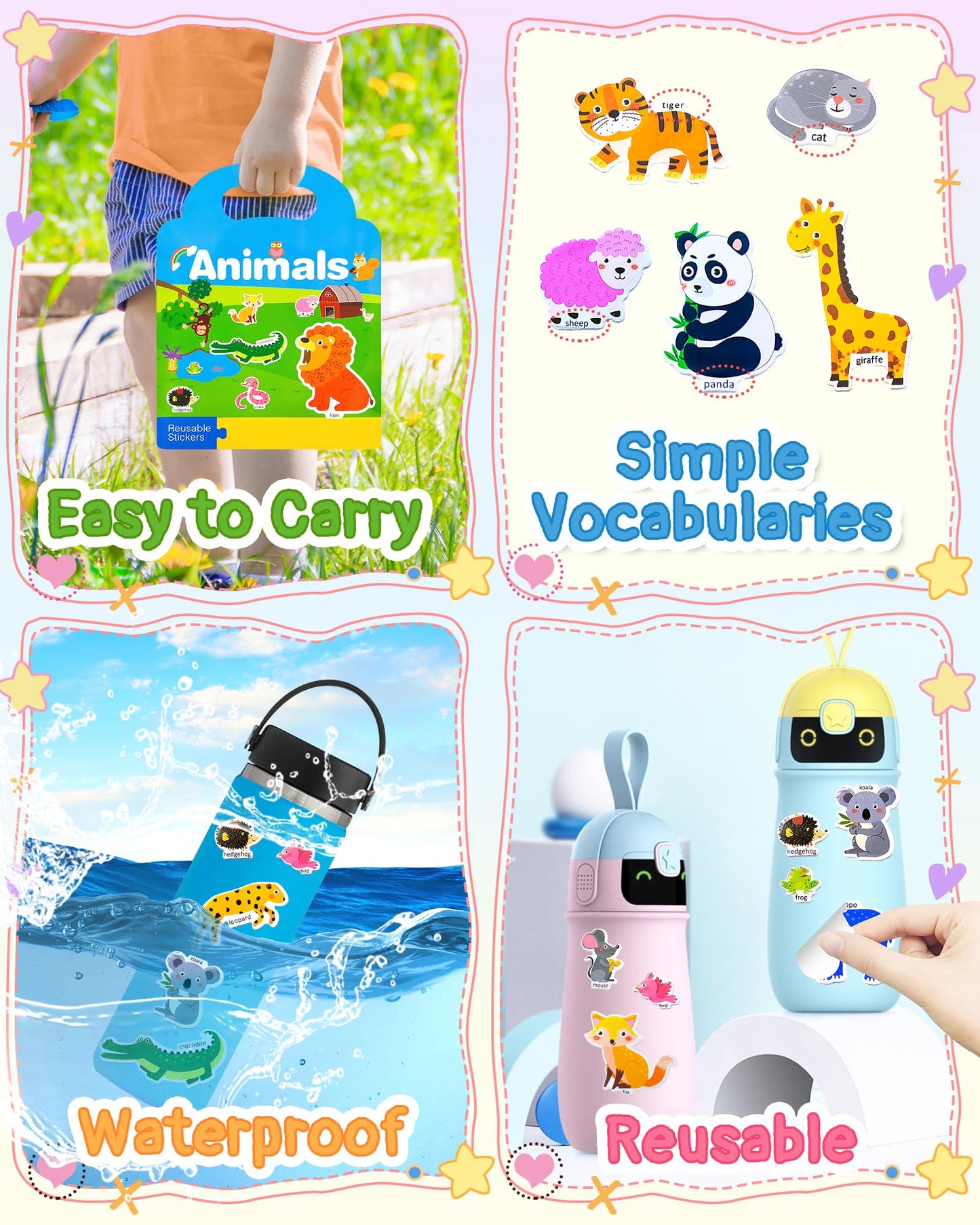 Benresive Reusable Sticker Books For Kids 2-4, Sticker Books For Toddlers 1-3, Toddler Sticker Book Age 2-4, Toddler Travel Toys Activities Crafts Gifts - Animals Sticker Book