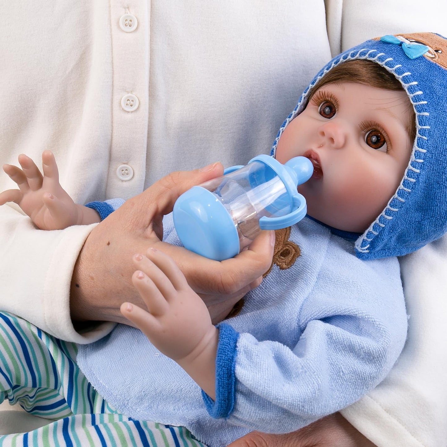 Aori Reborn Baby Dolls Accessories Blue Magnet Pacifier & Feeding Bottle Set For Lifelike Baby Boy Dolls