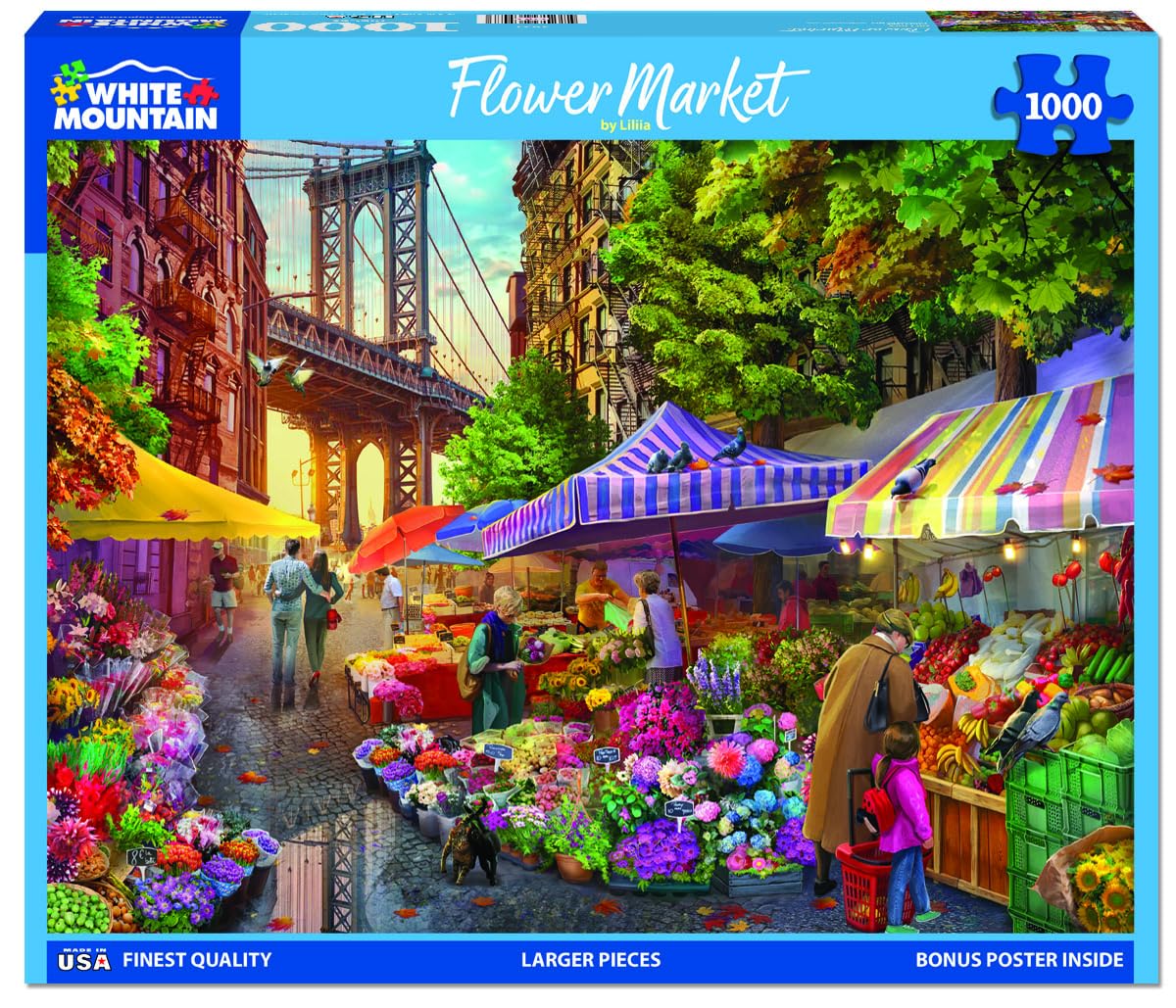 White Mountain Puzzles - Flower Market - 1000 Piece Jigsaw Puzzle for mature-themeds
