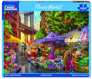 White Mountain Puzzles - Flower Market - 1000 Piece Jigsaw Puzzle for mature-themeds