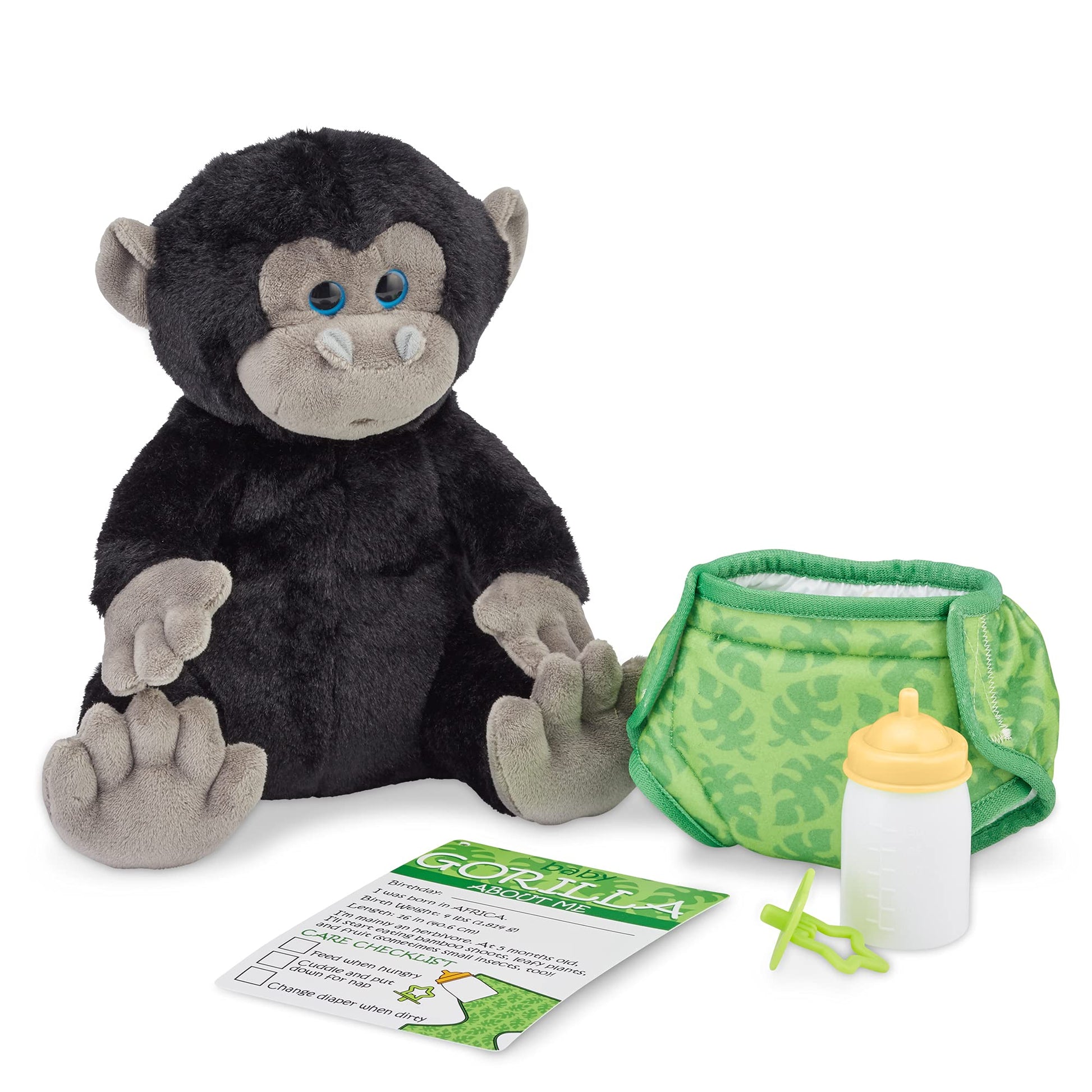 Melissa & Doug 11-Inch Baby Gorilla Plush Stuffed Animal With Pacifier, Diaper, Baby Bottle