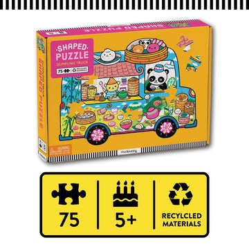 Mudpuppy Dumpling Truck - 75 Piece Unique Truck Shaped Scene Puzzle with Colorful and Fun Illustrations of Dumplings and Baos On