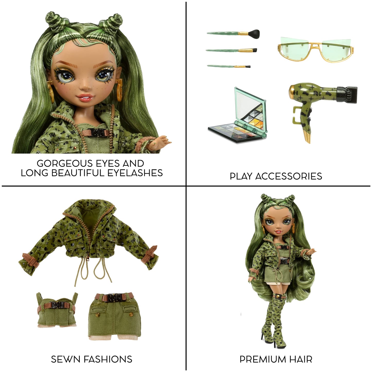 Rainbow High Olivia Camo Green Fashion Doll - Multicolor Outfit & 10+ Accessories, One Size, Model 583141EUC, Great Gift for Ages 4-12