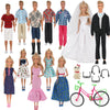 Ztweden 33Pcs Doll Clothes And Accessories For 12 Inch Boy And Girl Doll, Includes 20 Wear Clothes Shirt Jeans Suit And Wedding Dresses, Glasses Earphones Dog And Bike For 12'' Boy Girl Doll
