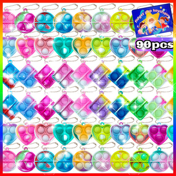 Pop Fidget Keychain Mini Fidget Toys Bulk 90 Pack Party Favors For Kids 4-8,8-12 Years Kids, Goodie Bag Stuffers Fidgets For Classroom Prizes Sensory Fidget Toy Packs