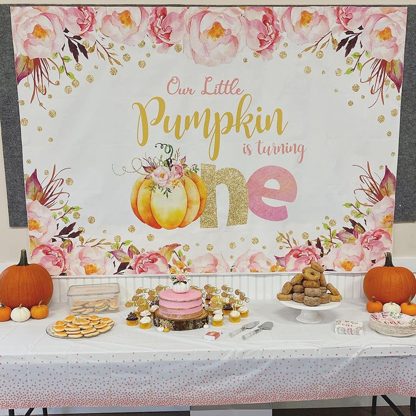 Avezano Pumpkin 1st Birthday Backdrop Girl Our Little Pumpkin is Turning One Decorations 7x5ft Fall Pink and Gold Pumpkin First