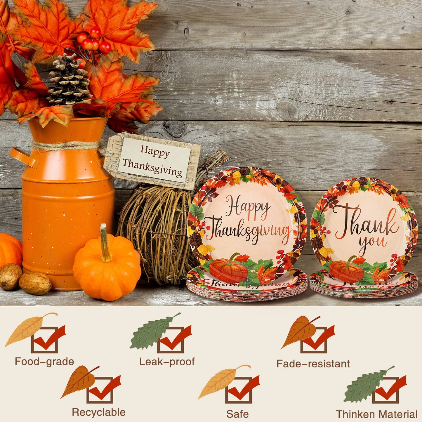 Spiareal 100pcs Thanksgiving Paper Plates and Napkins Pumpkin Theme Party Disposable Dinnerware Give Thanks Tableware for Thanks