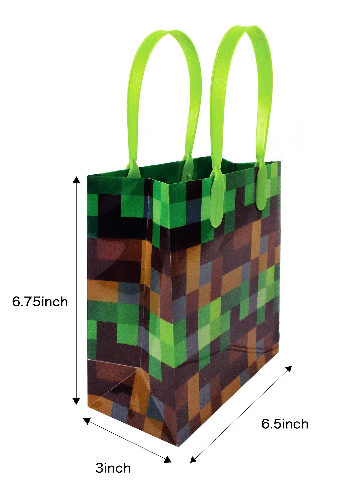 TINYMILLS Pixel Miner Party Favor Set of 60 Pcs (12 Party Favor Treat Goody Bags with Handles, 24 Self-Ink Stamps for Kids, 12 m