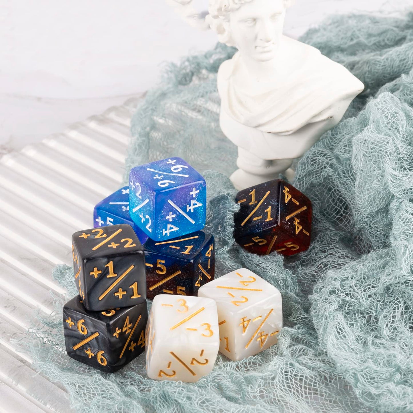 ORUNI 48 PCS Magic The Gathering Dice Set - 16mm Starry Marble D6, Black&White & Brown&Pink, MTG Counter Tokens for Card Games