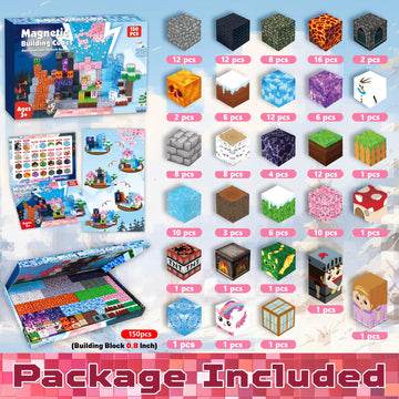 Magnetic Blocks-150Pcs Magnetic Building Blocks Magnetic Tiles Stacking Dark Forest Glacier Castle, Stem Montessori Sensory Toys
