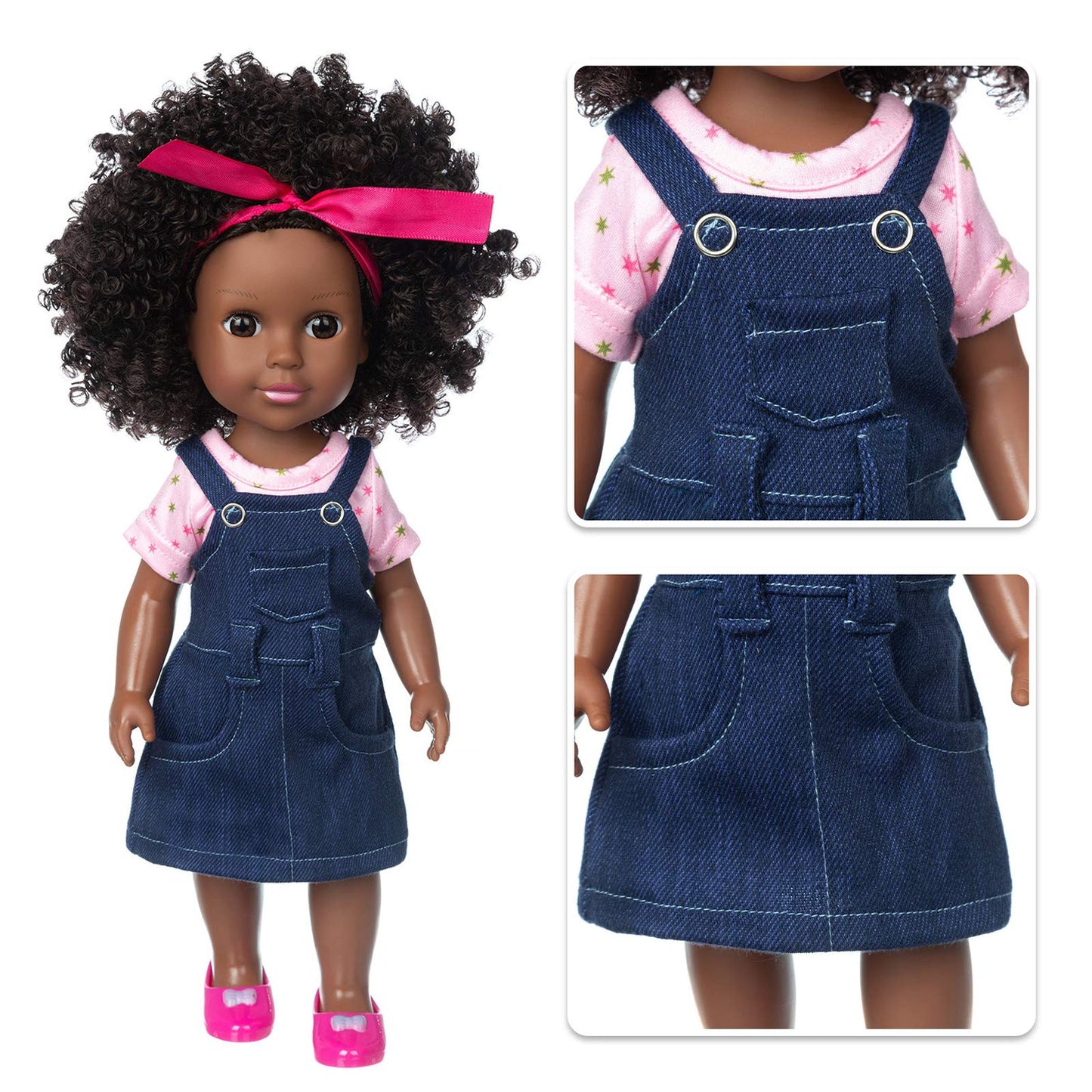 Ecore Fun Black Doll 14.5 Inch Baby Girl Doll And Clothes Set African Washable Realistic Silicone Girl Dolls -Best Gift For Girl
