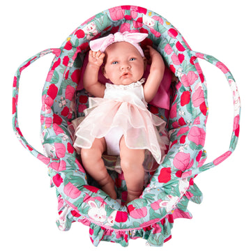 Rakki Dolli Doll Carry Cot Set, Soft Doll Carrier Basket Bassinet Includes 1 Cot And 1 Pillow, Rose Rabbit Doll Bassinet, Fits F