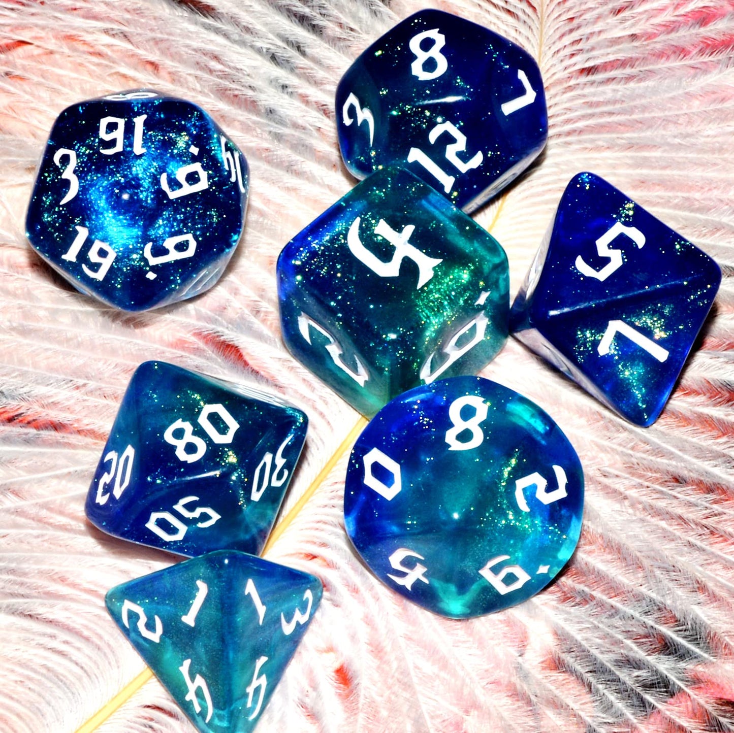 Galaxy Dice Set| Dark Blue Mix Cyan Crystal DND Dice Set for Board Game