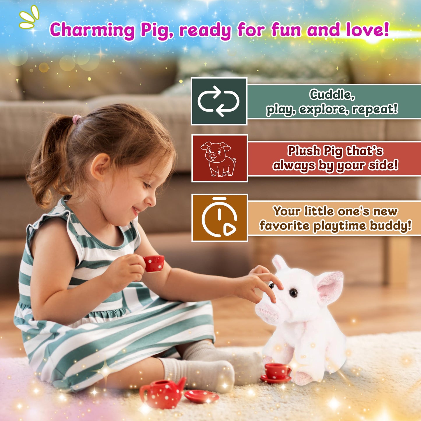 Forest & Twelfth 6'' Stuffed Pig, Soft Plush Toy, Cute Stuffed Animal For Boys And Girls, Realistic Looking Small Stuffed Animal