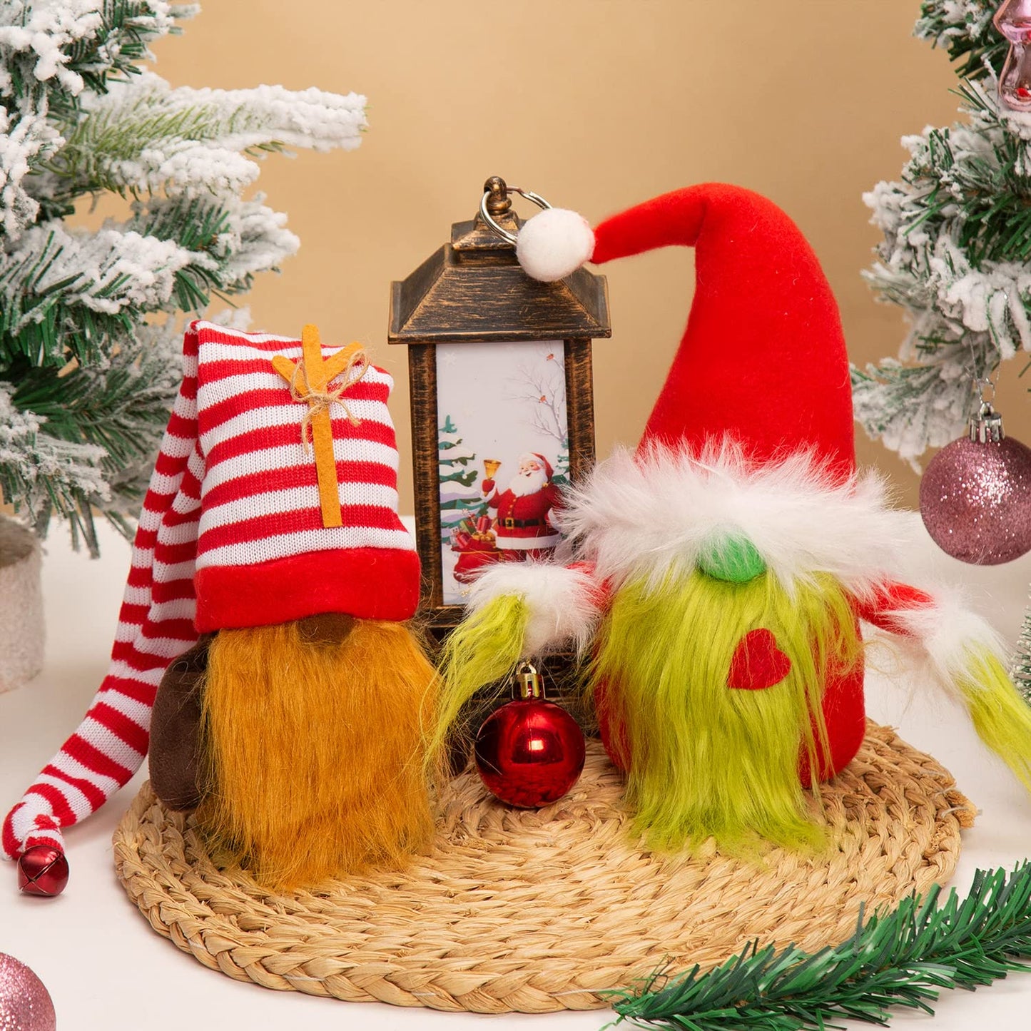 Bwfy Christmas Gnomes Decorations 2-Pack Handmade Swedish Tomte Plush Gnomes Scandinavian Santa Elf Christmas Table Tiered Tray