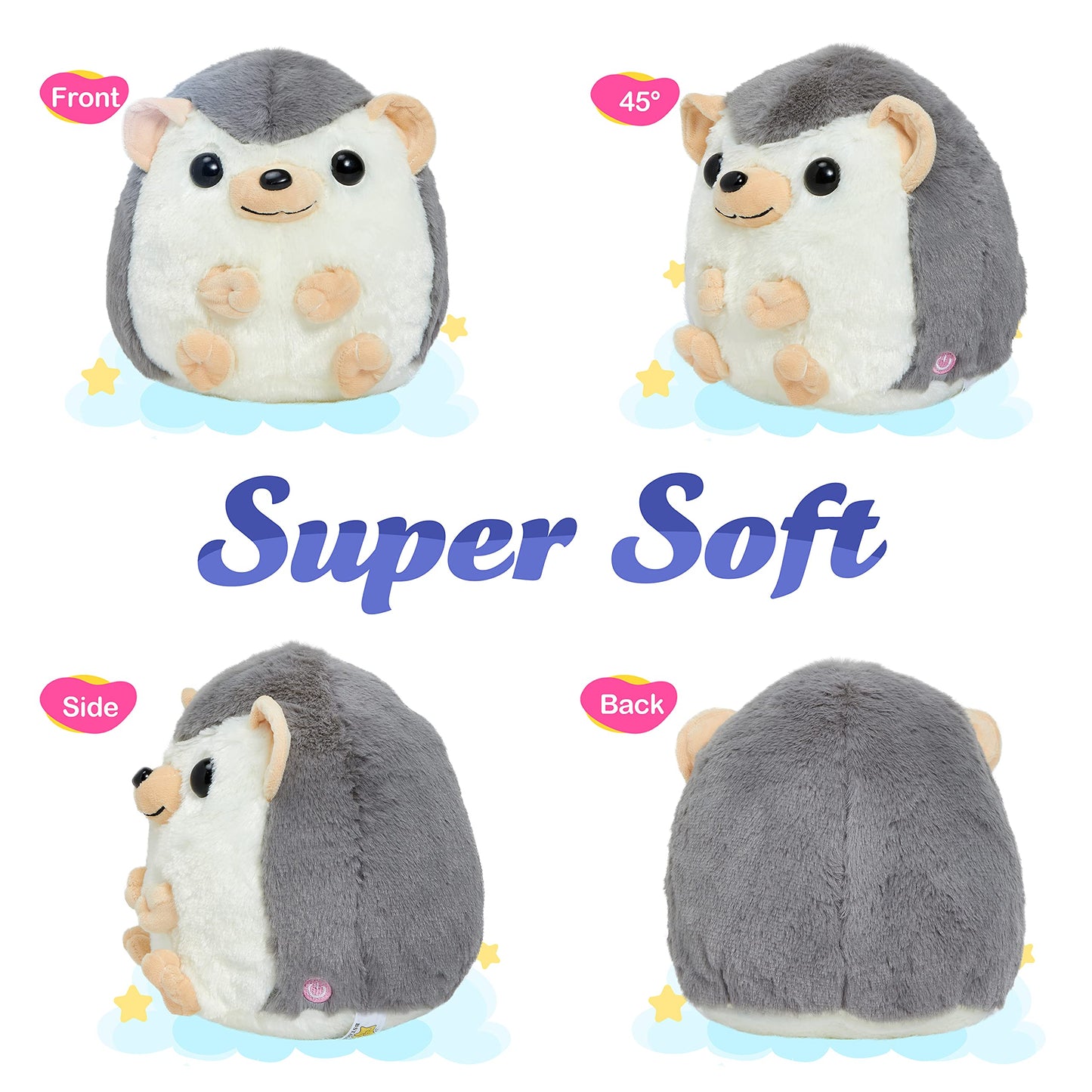 Bstaofy 10'' Light Up Hedgehog Stuffed Animal Glow Soft Plush Toy Led Nightlight Bedtime Gift For Toddlers Kids On Birthday Christmas