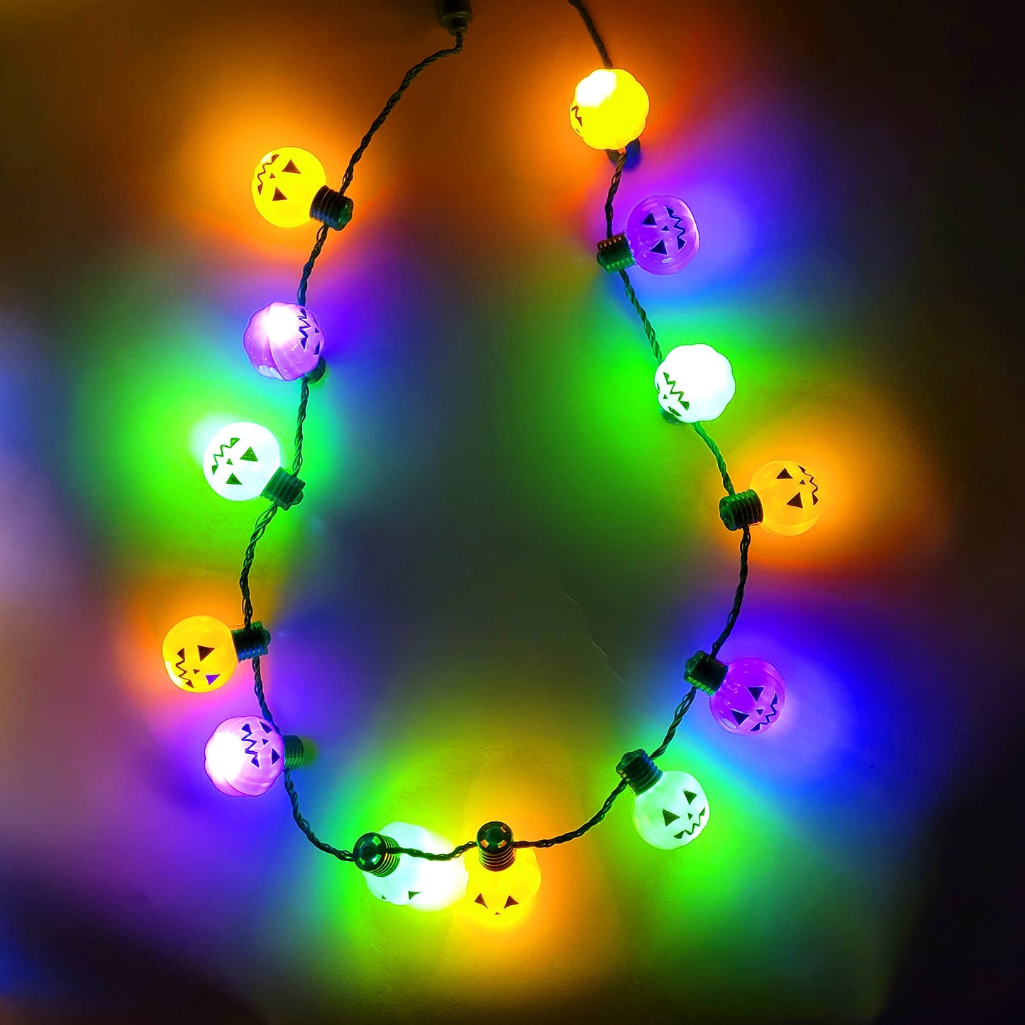 The Dreidel Company Halloween Necklace Light-Up Colorful Necklace, Costume Accessory, Spooky Party Favor, 25' Necklace (Multicolor Pumpkin Necklace, 4-Pack)