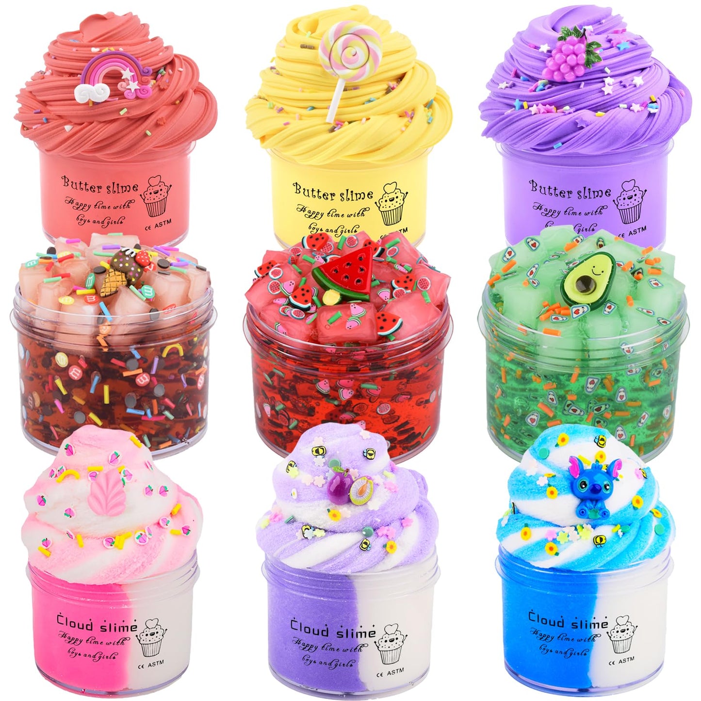 9 Pack Slime Kit, With 3Jelly Cube Crunchy Slime And 3 Cloud Slime And 3 Butter Slime, Premade Clear Crunchy Slime For Girls & Boys, Super Soft Non-Sticky Clear Slime Toy, Party Favor For Kids