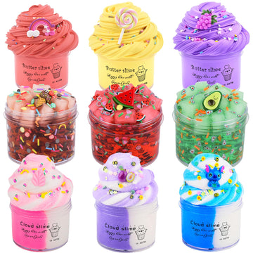 9 Pack Slime Kit, With 3Jelly Cube Crunchy Slime And 3 Cloud Slime And 3 Butter Slime, Premade Clear Crunchy Slime For Girls & Boys, Super Soft Non-Sticky Clear Slime Toy, Party Favor For Kids