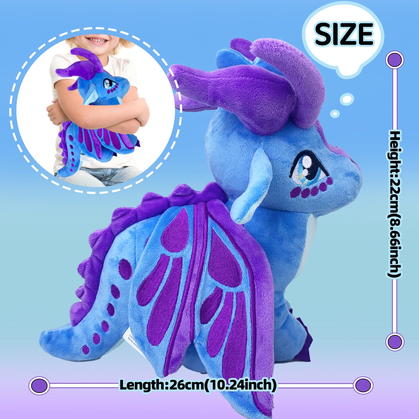 Wings Dragon Plush Stuffed Animal Plushies Toy Kawaii Dragon Decor Merch Present For Kids Boys Girls For Aged 3+ (Purple)
