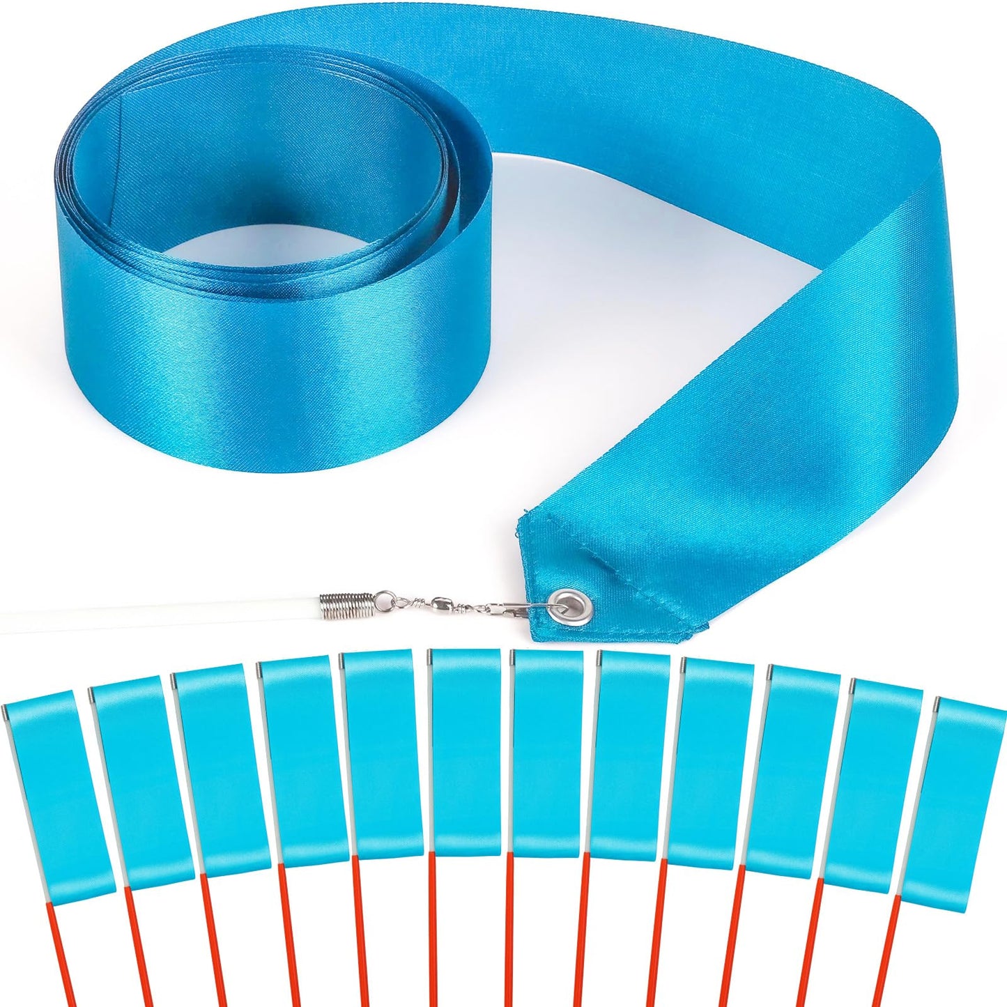 Hiunicorn 12Pcs Sky Blue Dance Wands Ribbons Streamer For Kids Praise Streamer Circus Carnival Rhythmic Gymnastics Ballet Birthday Party, Ribbon Baton Twirling Sticks Silks Streamers Wands