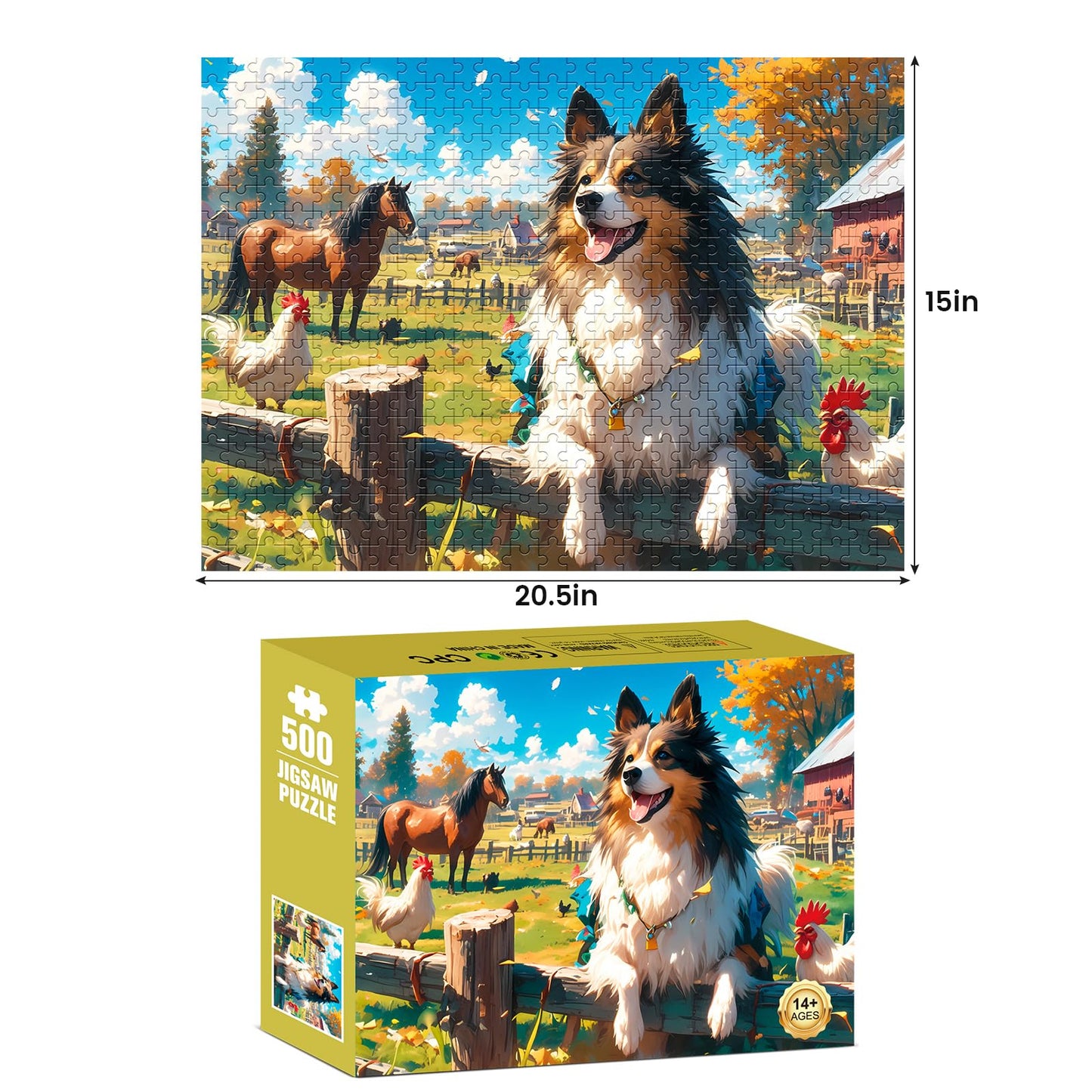 500 Pieces Puzzles for mature-themed Jigsaw Puzzle 500 Piece Puzzle Children Elderly Puzzle Dog Farm Puzzle Gift for Mom Dad Family Friend Family Activity Games Home Decor Wall Art 20.5x15IN