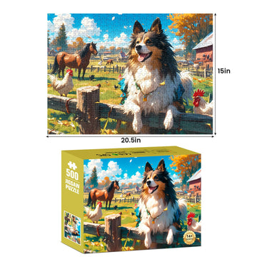 500 Pieces Puzzles for mature-themed Jigsaw Puzzle 500 Piece Puzzle Children Elderly Puzzle Dog Farm Puzzle Gift for Mom Dad Family Friend Family Activity Games Home Decor Wall Art 20.5x15IN