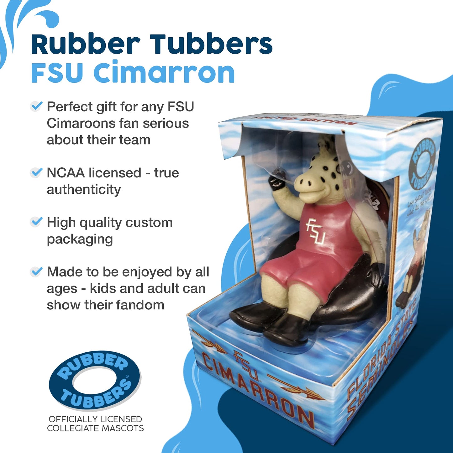 Rubber Tubbers Florida State Seminoles (Cimarron) Collegiate Bathtub Toys - Officially Licensed Ncaa Team Mascots, Authentic Spo