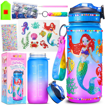 Meijoy Decorate Your Own Water Bottle Kits For Girls - Kids Water Bottle Birthday Gifts For 4 5 6 7 8-12 Year Old Girl Diy Unicorn Birthday Decorations Arts And Crafts For Kids (Mermaid)