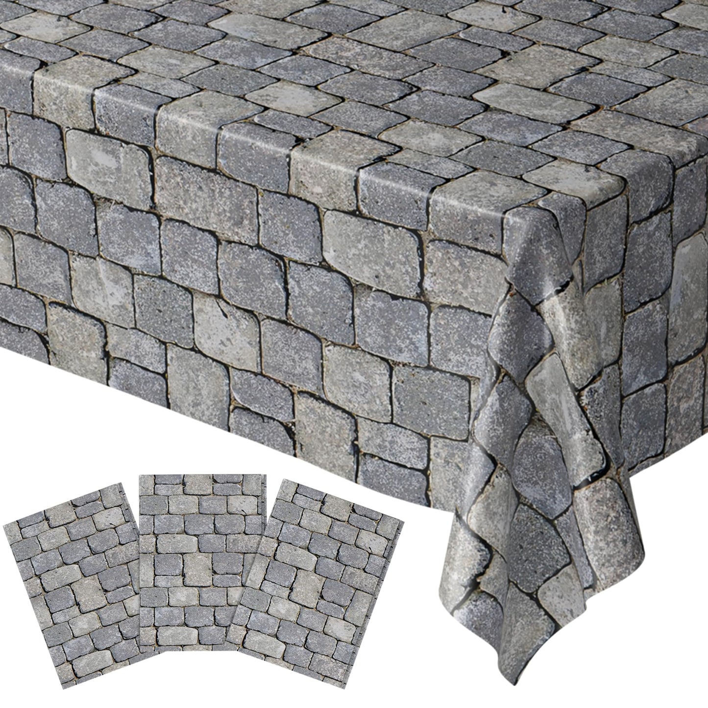 Stone Wall Table Covers (Pack Of 3) - 54'X108' Xl - Medieval Party Decorations, Knight Themed Party Supplies, Castle Parties, Cobblestone, Stone Scene Setter, Knight Birthday Decorations