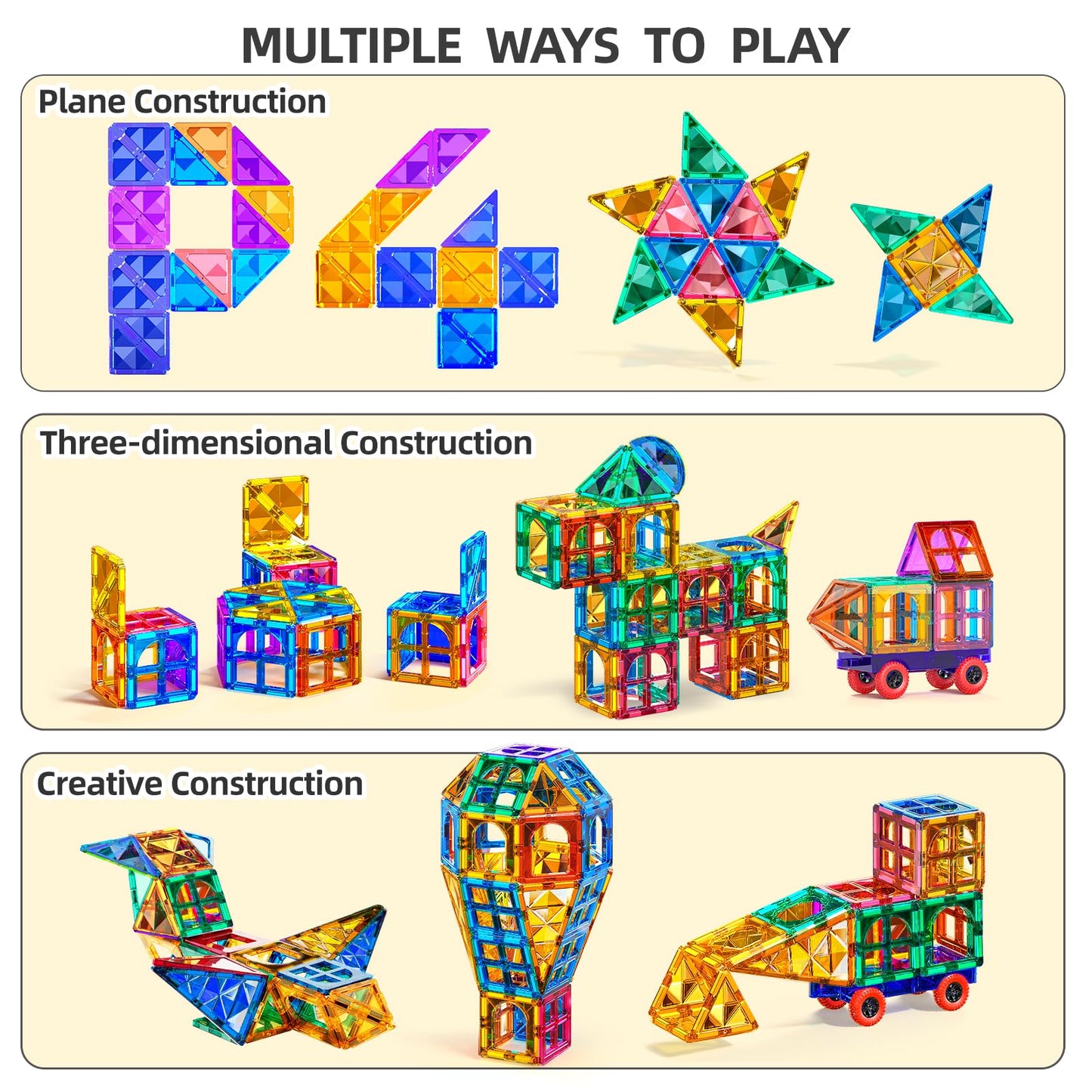 Temi Magnetic Tiles,180 Piece Building Blocks, Magnets Building Set, Stem & Learning & Education Toys Christmas Toy Gift For Ages 3 4 5 6 7 8+ Year Old Toddler Kids Boys And Girls