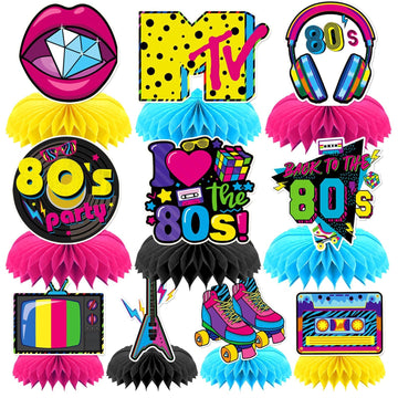 DTOFOOT 10 Pcs 80s Party Decorations, 1980s Table Honeycomb Centerpieces Back to the 80s Decor for Retro Party Photo Props Birth