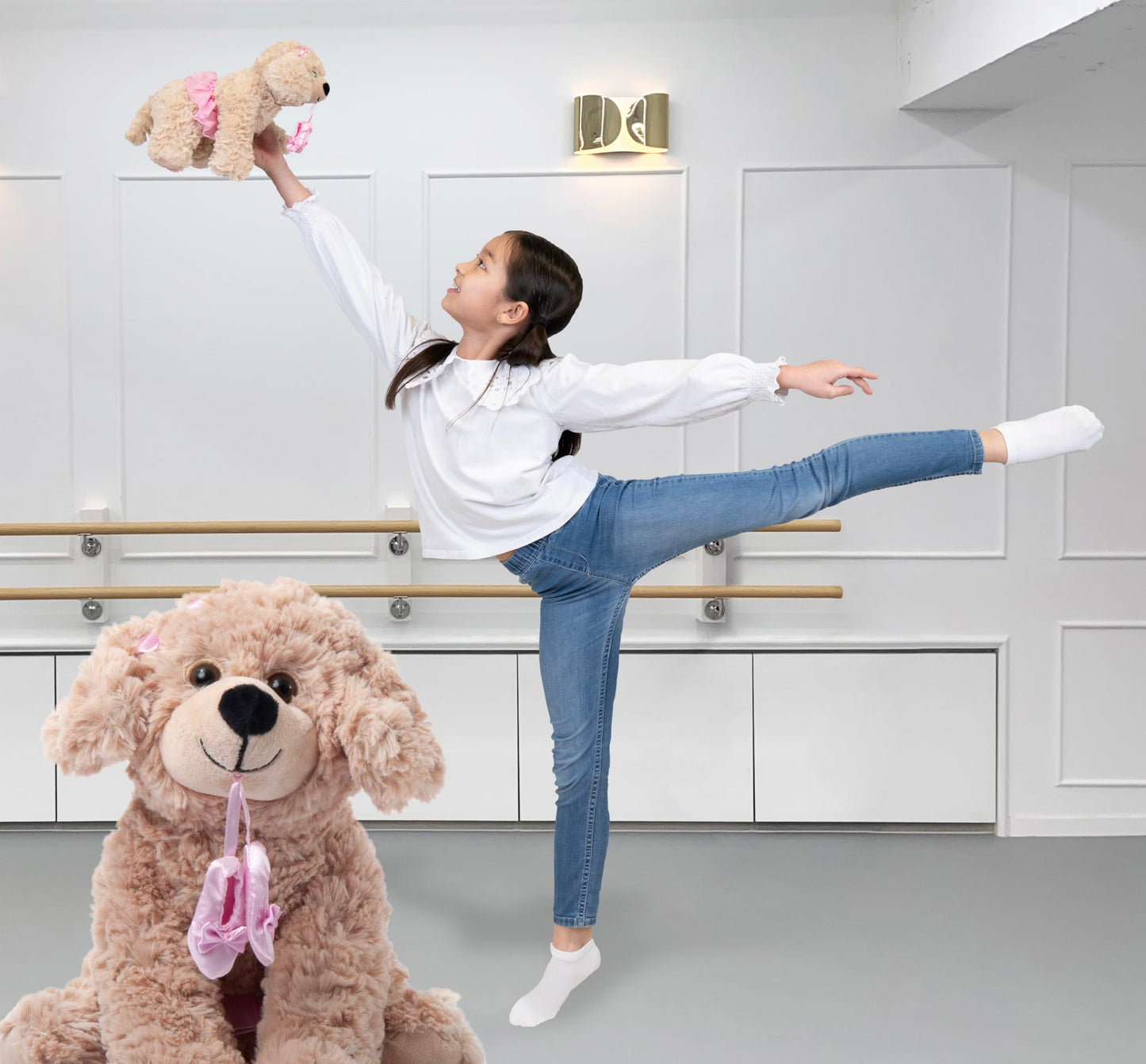 The Petting Zoo Ballerina Scruffy Dog Plush Toy, 10 Inch Tan Caramel Brown, Polyester Stuffed Animal for Kids