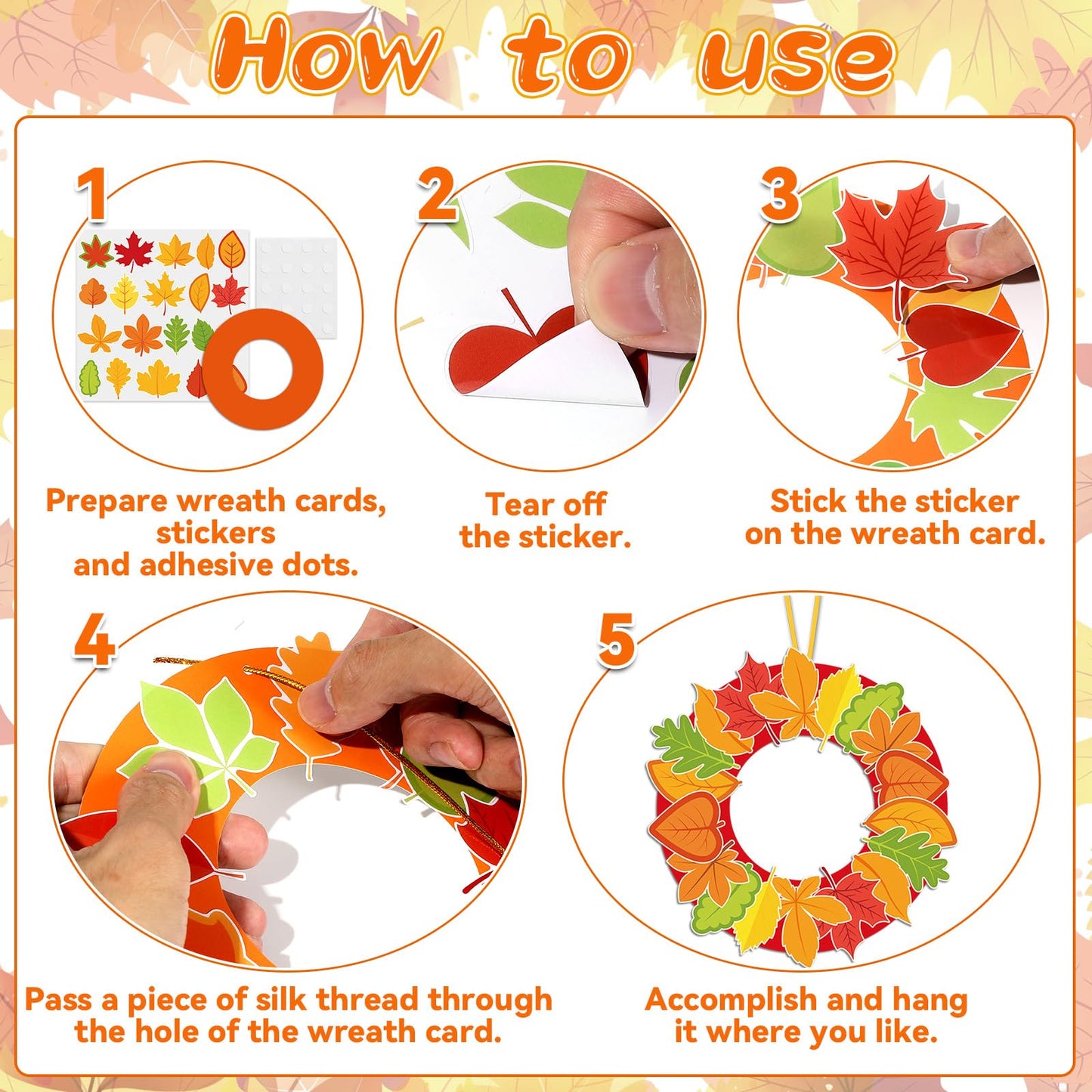 36 Sets Fall Wreath Craft Kits for Kids DIY Autumn Maple Leaves Paper Wreath Hanging Ornaments Make Your Own Thanksgiving Paper