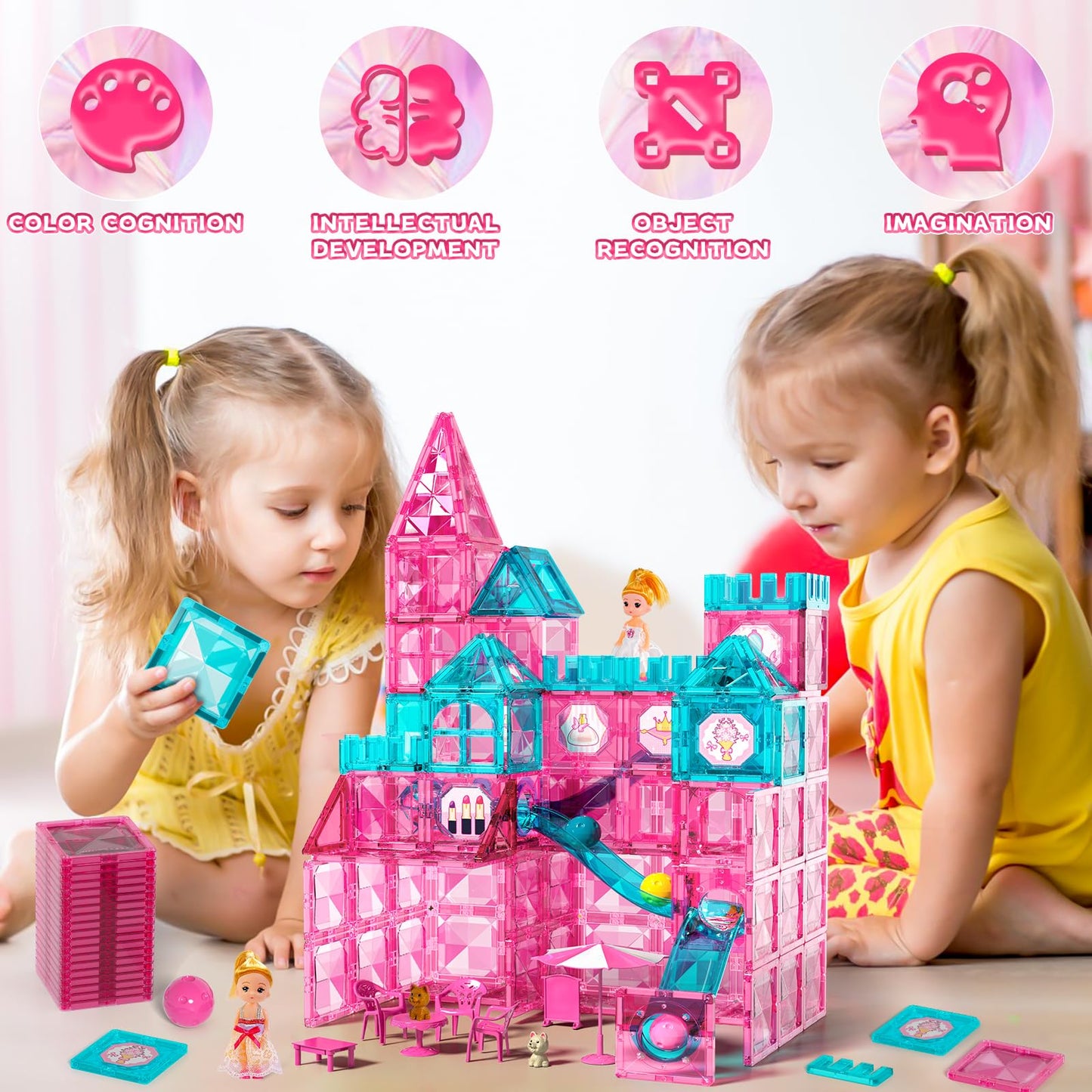 Magnets Tile Set, Upgrade Diy Castle Theme 160 Pcs Building Blocks Magnets Toys, 3D Magnet Puzzles Stacking Blocks For Boys Girls, Learning By Playing Games To Improve Imagination And Creativity