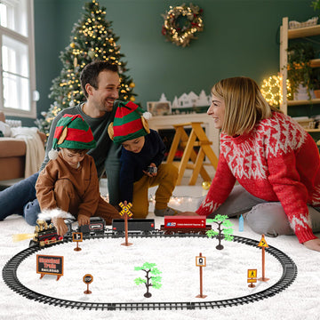 Unih Train Set,Electric Train Toys With Steam Locomotive Engine,Cargo Car And Long Track, Model Train Set With Smokes,Lights & Sound, Toy Train Birthday Xmas Prezzie For 3+ Year Old Kids Boys Girls