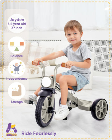 Kriddo Kids Tricycles Age 2 Years To 5 Years, 12 Inch Puncture Free Rubber Wheel W Front Light, Kids Trike For 2.5 To 5 Year Old