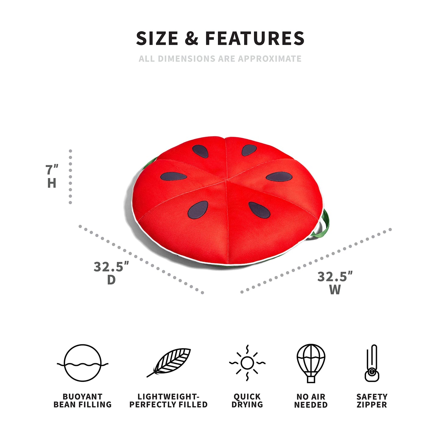 Big Joe Fruit Slice Small No Inflation Needed Pool Float, Watermelon Mesh, Quick Draining Fabric, 4 Feet Big