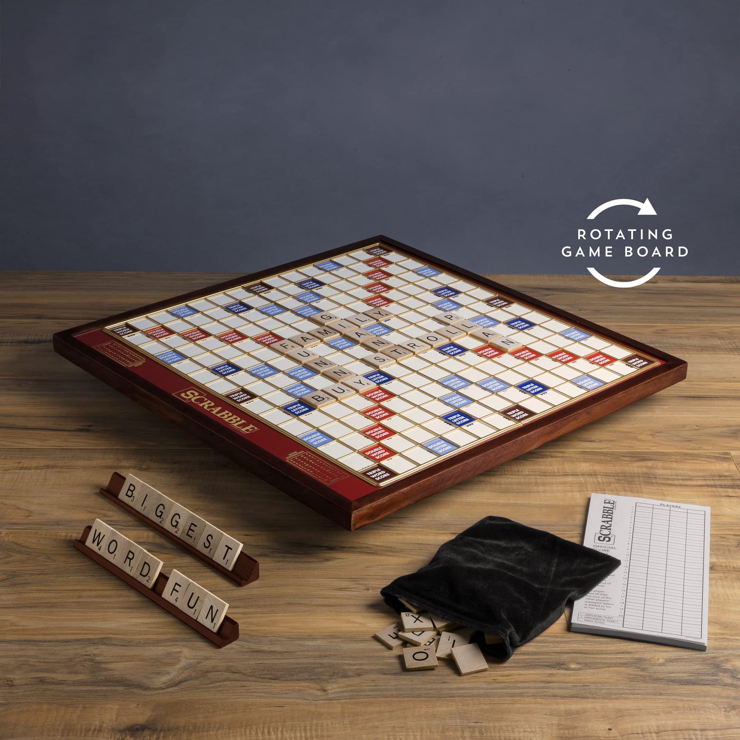 Ws Game Company Scrabble Giant Deluxe Edition With Rotating Wooden Board