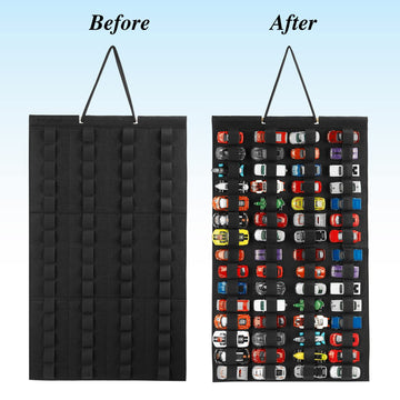 Joymomo Hanging Storage Organizer For Toy Cars Felt Display Case Hold Up 60 Toy Cars (Without Accessories)(Black)