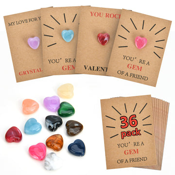 Valentines Day Gifts for Kids, 36 Pack Valentines Cards with Heart-Shape Crystal Stones kawaii, Preppy Valentine Exchange Card F