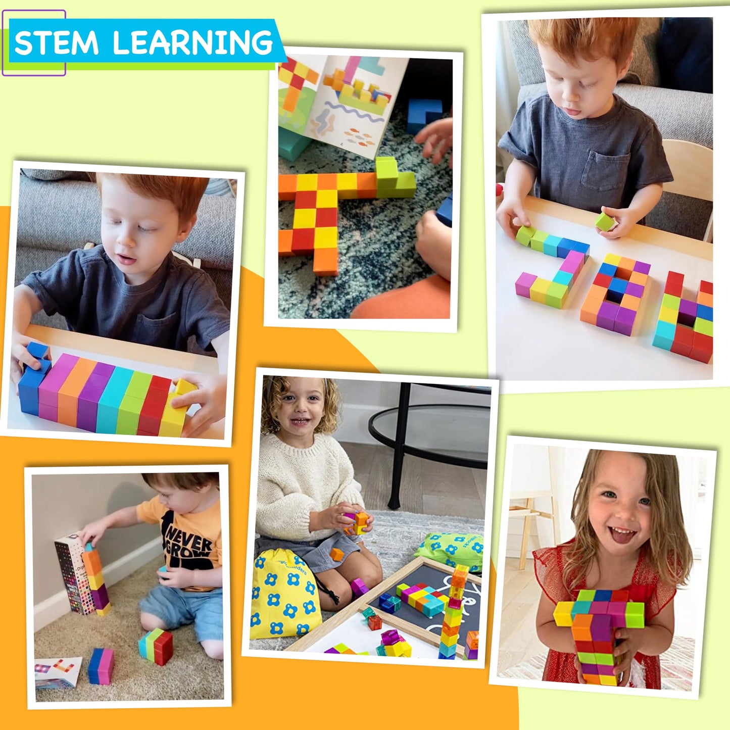 Brainspark Digit Blocks 48Pcs Magnetic Blocks Multi-Color, Magnet Building Blocks For Toddlers, Stacking Cubes, Preschool Stem Magnet Toys For Kids Ages 3-9