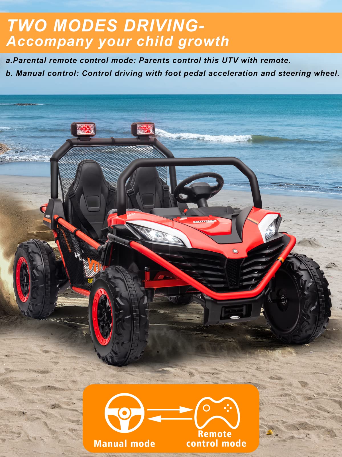 Ottaro 24V 10Ah Ride On Utv Cars 2 Seater, Electric Cars Vehicles For Kids Teens,Metal Frame,Eva Wheels, 2X200W Powerful Motors,
