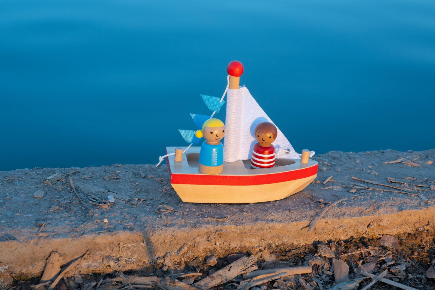 Boats And Buddies- Friends By Jack Rabbit Creations- 3 Piece Wooden Floating Bath Toys- Includes 2 Removable Play Figures- Water