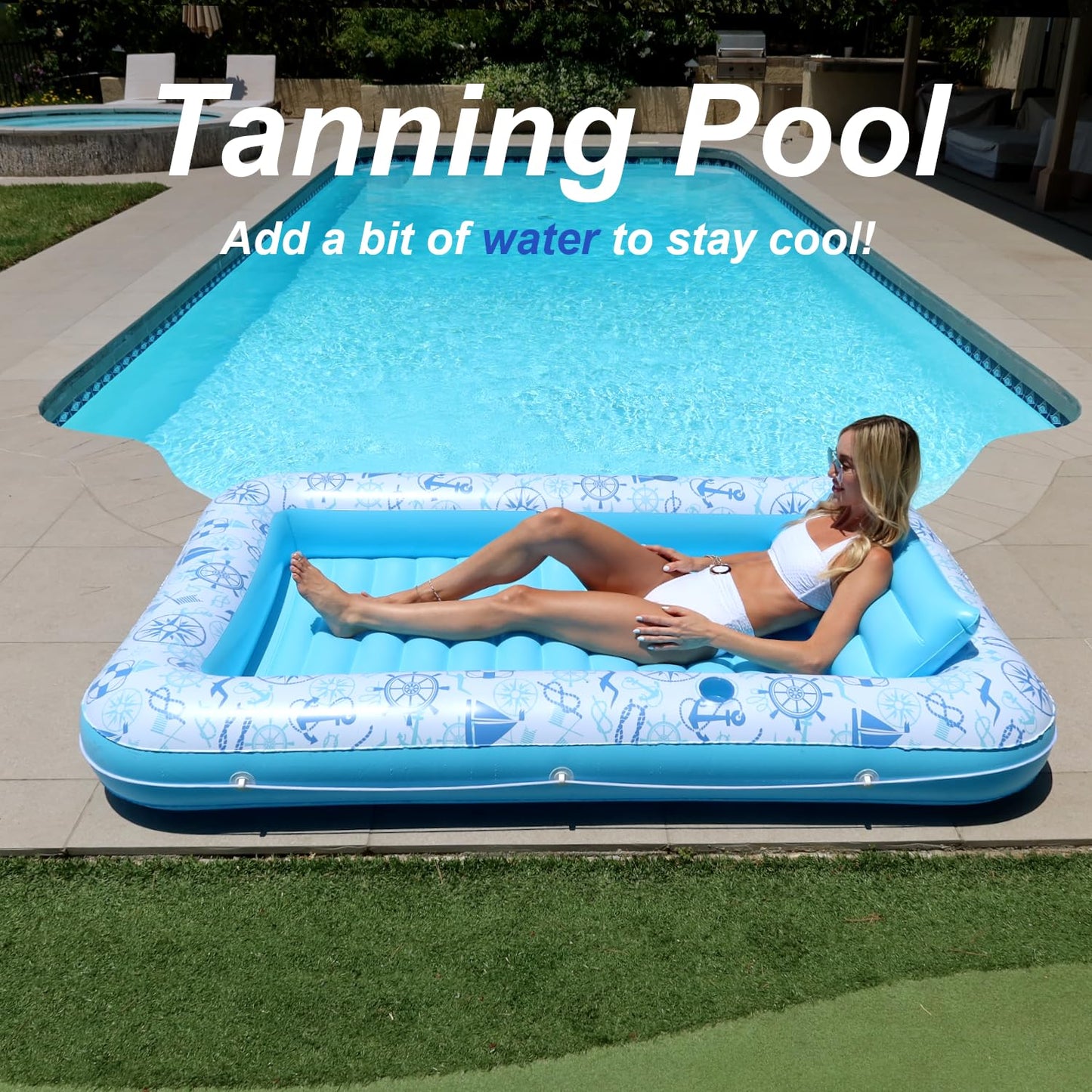 Xl Inflatable Tanning Pool Lounge - Electric Pump Included - 85    X 58    - Sunbathing Suntanning (Extra Large)