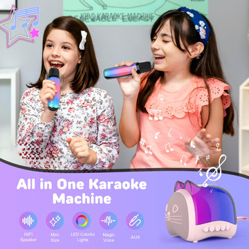 Kidsfaves Mini Karaoke Machine For Kids Adults,With Wireless Microphones & Light- Bluetooth Portable Speaker Birthday Gifts For