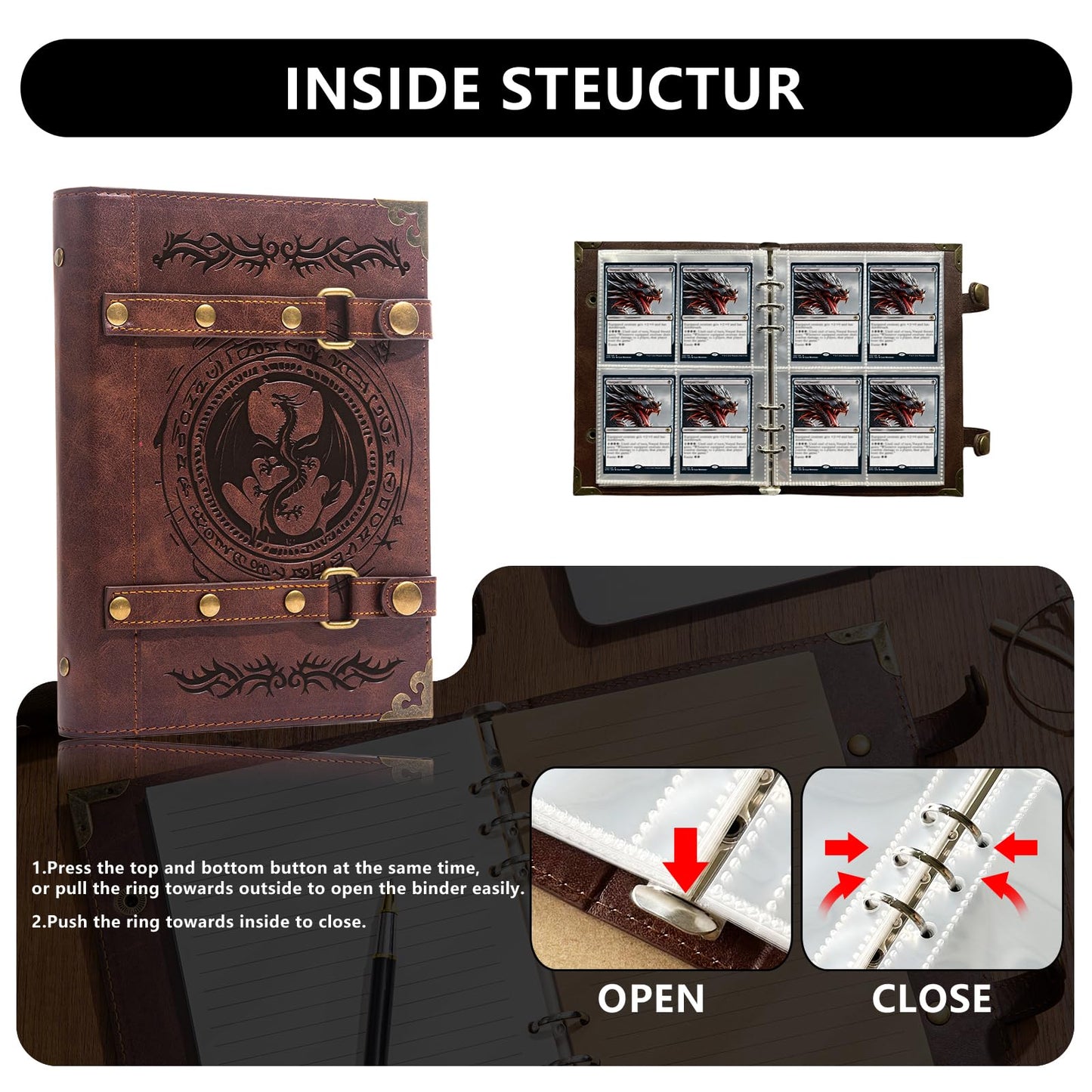 DDFE Card Binder 4 Pocket-Can Hold 240 Cards for MTG TCG Baseball Card Football Card Sports Card Basketball Card Binder enhanced Collector Trading Card Album (x4-Dragon Totem-Red)